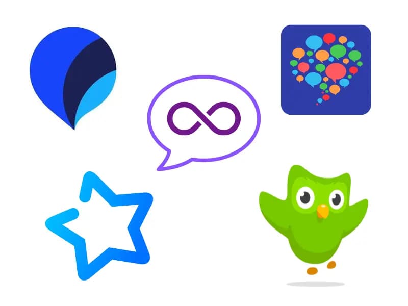 A collection of online language learning tools for polyglots, showing various apps and platforms that help manage multiple languages efficiently